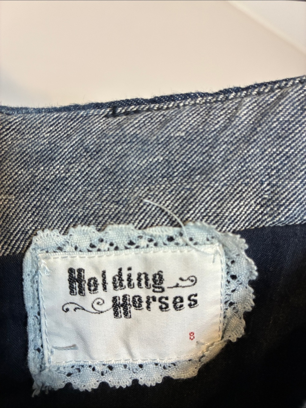Anthro HOLDING HORSES Dark Blue Jean Denim Midi Skirt Buckles Size 8 - Picture 4 of 8